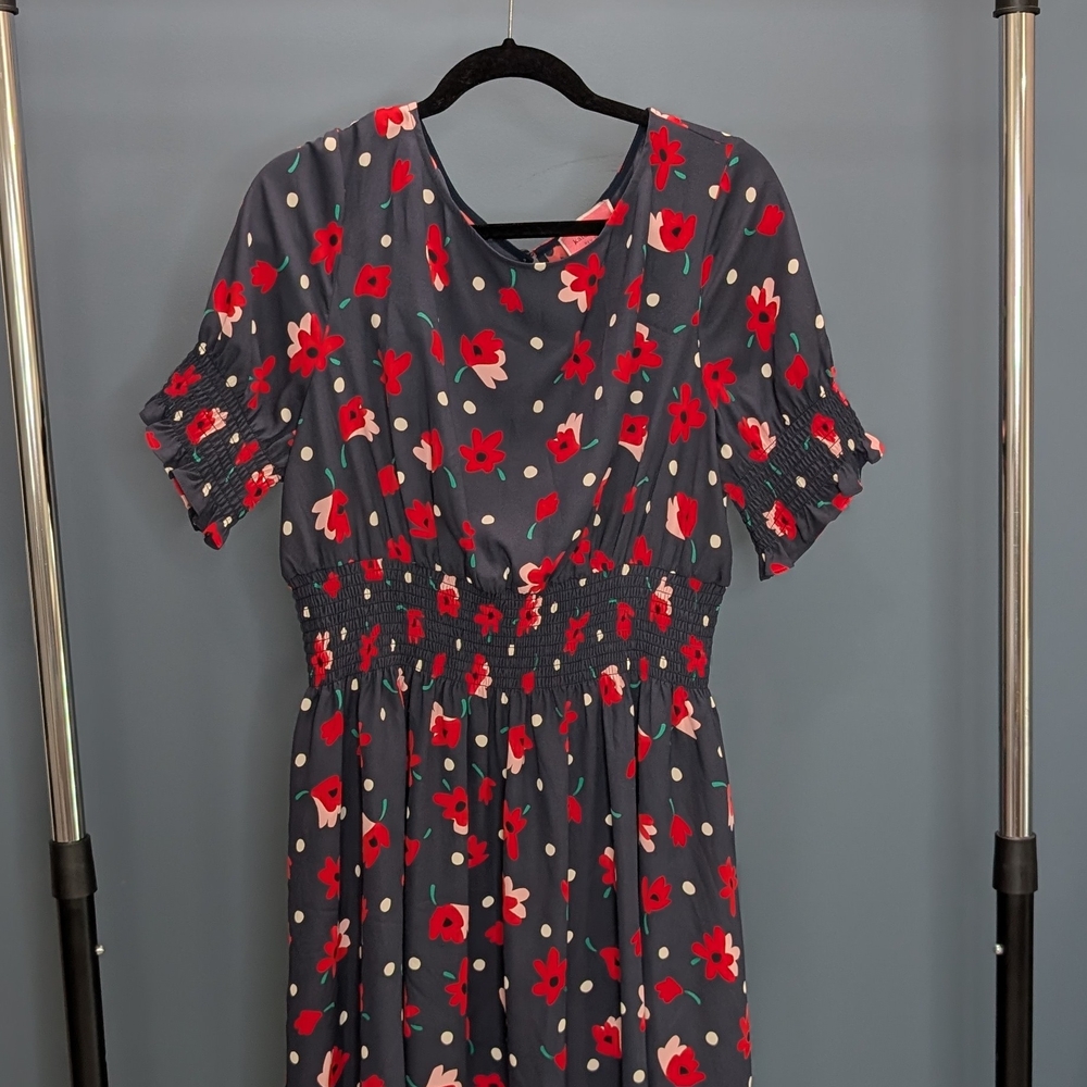 Kate Spade Red and White Crew Neck Midi Dress